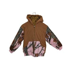 Outdoor Habitat Girls Coats, Pink Camo Print Brown Full Zip Hooded Jacket, Sz 7T